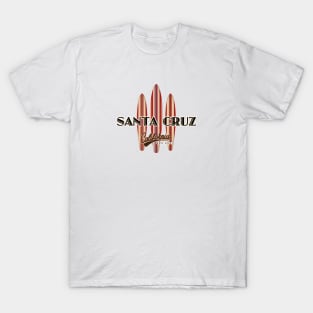 Santa Cruz California with three Surfboards Logo Sticker Duke Dark T-Shirt